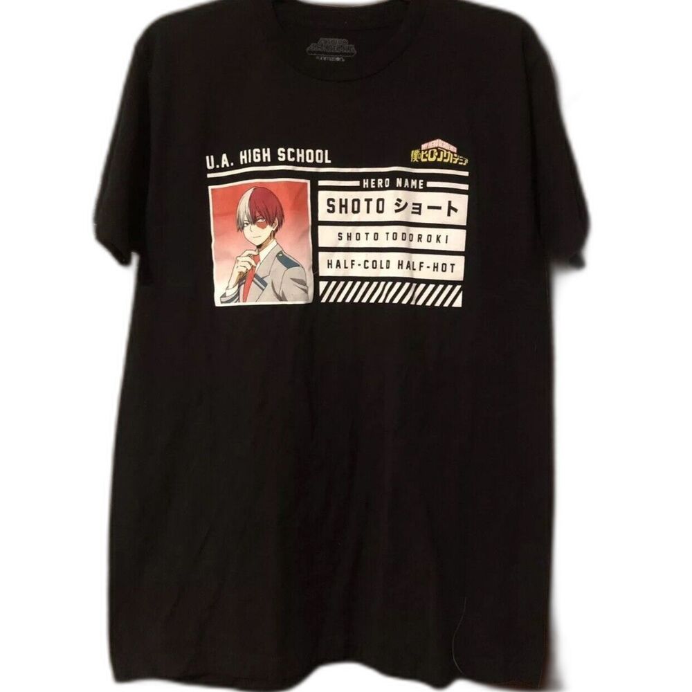 My Hero Academia Shirt L Black Shoto Todoroki UA High School Anime Funimation